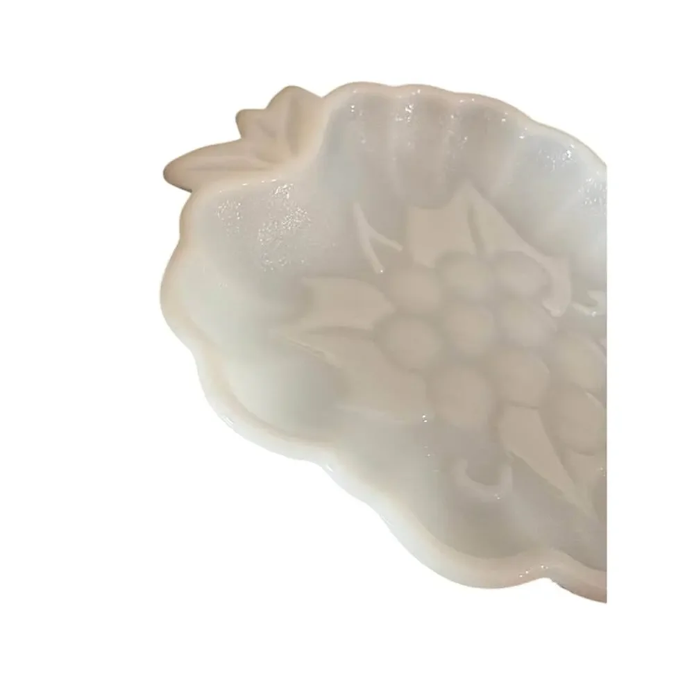 Vintage Hazel Atlas milkglass Milk Glass Harvest Grape candy trinket dish 6.75”